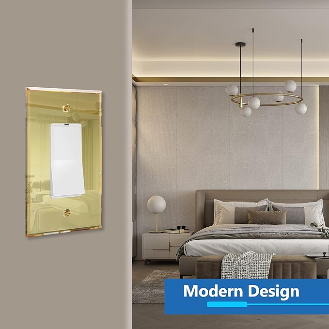 LIDER Reflective Acrylic Decorator Wall Plate, Mirrored Light Switch Plate, Plexiglass Outlet Cover, Acrylic Glass, Oversized 1-Gang 5.25" x 3.44", LWP-31O-AGD5P, Gold, 5 Pack