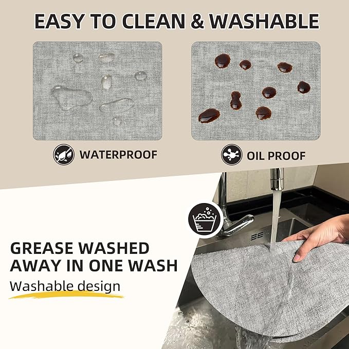 15 inch Faux Leather Round Placemats Set of 6 Non-Slip Washable Wipeable Table Mats, Heat Resistant Waterproof Oilproof Grey Place Mats for Kitchen, Dining, Party, Indoor, Outdoor