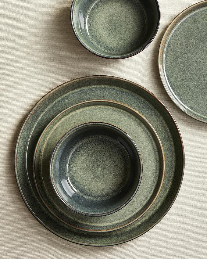 Dinnerware Sets, Microwave Safe Plates and Bowls Sets, Dishes Set for 6, Chip & Scratch Resistant Dinner Set, Hand Glazed Farmhouse Dishware Sets, Green Wheat