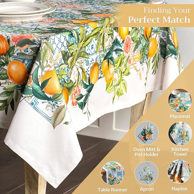 Maison d' Hermine Table Cloth Rectangle Table 100% Cotton 70 x 120 Inches Tablecloth Reusable Decorative for Dining Room Farmhouse Home Valentines Day Decorations Spring Summer - Agrume