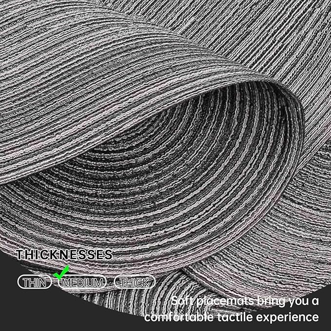 Noctiflorous Oval Braided Placemats Set of 4 Woven 12x18 Inch Non Slip Washable Heat Resistant Place Mats Tablemats for Dining Kitchen Party Daily Table Decor Dinner Mats (Gray Black, 4)