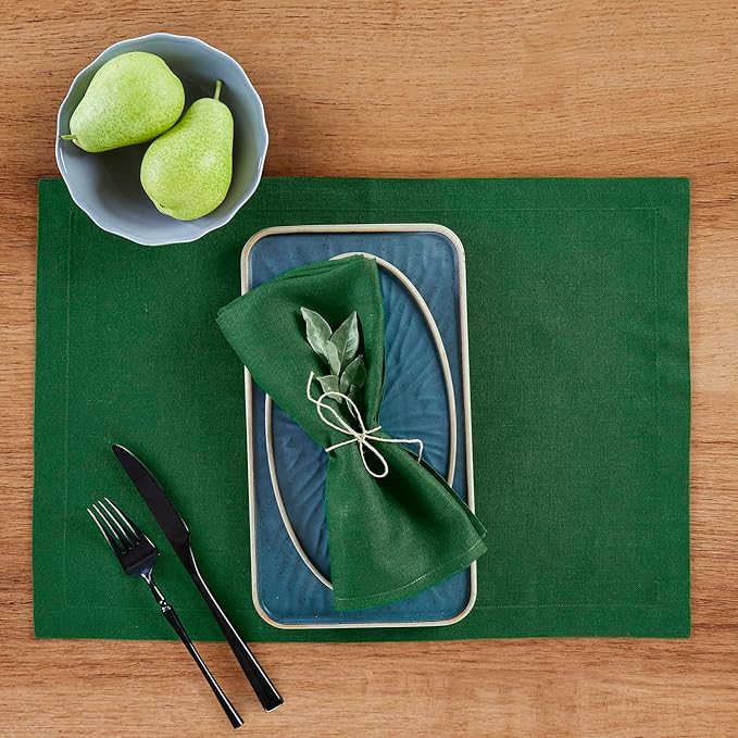 Solino Home Linen Napkins Set of 4-100% Pure Linen Pine Green Dinner Napkins Cloth 20 x 20 Inch - Fete, Handcrafted and Machine Washable