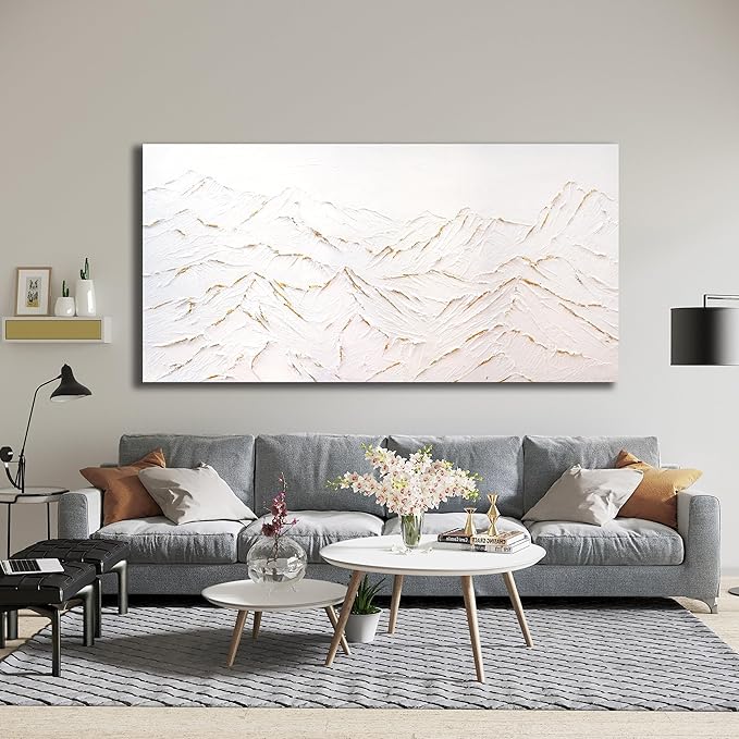 Belmrxne Mountain Wall Art White Wall Decor Minimalist Canvas Painting Abstract Nature Artwork for Living Room Bedroom Dining Room Office Home Decor 20x40 Inch