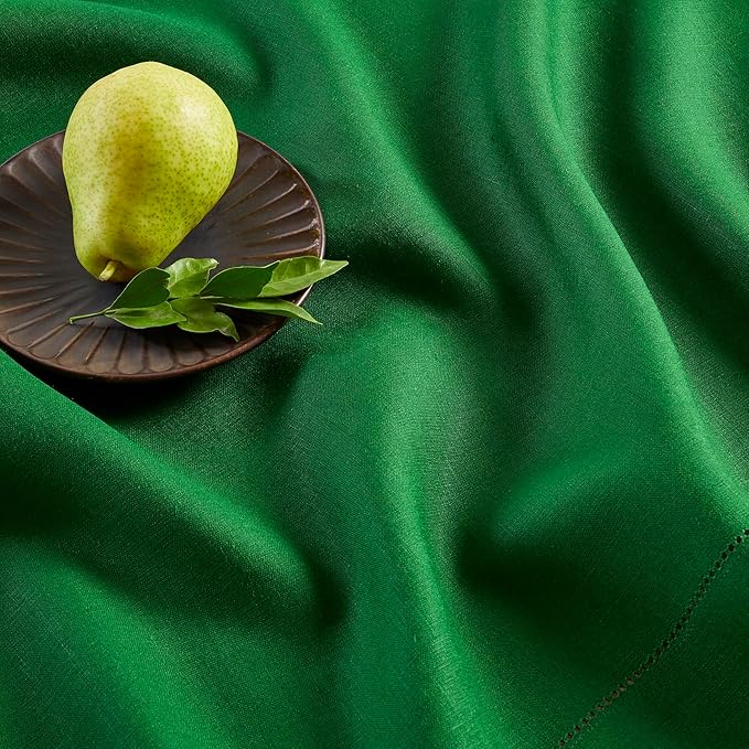 Solino Home Linen Tablecloth 52 x 52 Inch - 100% Pure Linen Garden Green Square Tablecloth - Classic Hemstitch, Machine Washable Table Throw for Winter, St Patricks Day, Easter