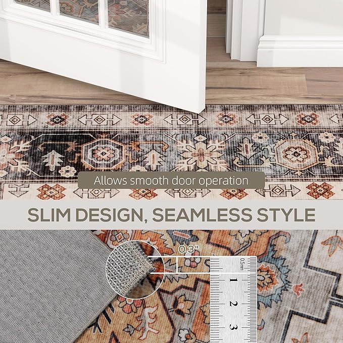 HOMCOM Washable Area Rug, 5'x7' Vintage Indoor Distressed Carpet, Retro Floor Cover Foldable, Floral Print Mat for Living Room, Bedroom, Dining Room, Tawny Brown