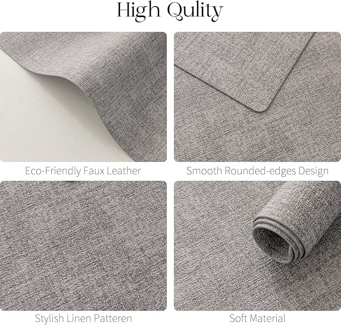 MOSAYT Faux Leather Placemats Set of 6, Heat Resistant Wipeable Washable Vinyl Place Mats with Coasters, Waterproof Oil Proof Table Mats for Kitchen Dining Party Outdoor, 12" x 17", Light Grey