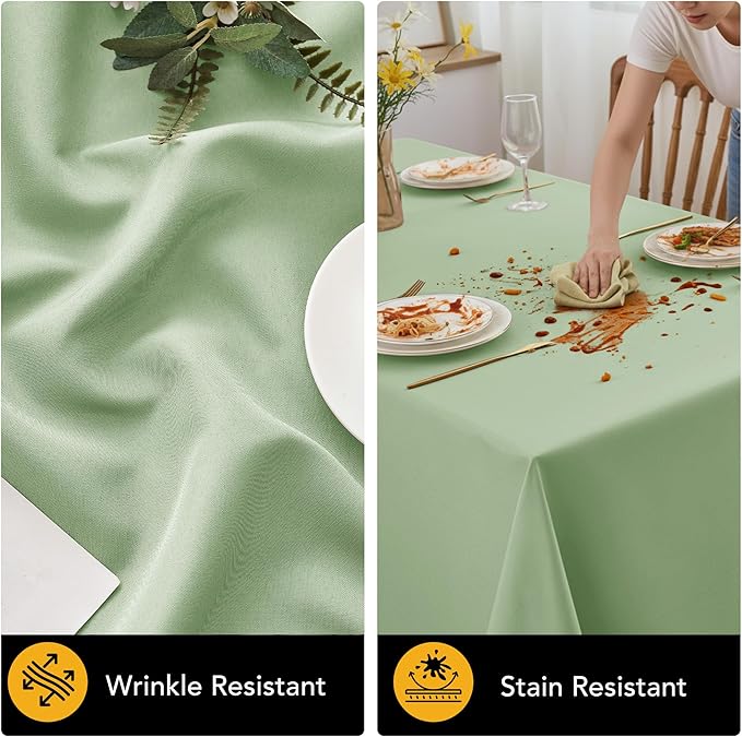 10-Pack Sage Green Tablecloths for Rectangle Tables, 60 x 84 Inches, Stain-Resistant Polyester Fabric for 4 Foot Tables - Washable Table Covers for Weddings, Birthday Parties, Events