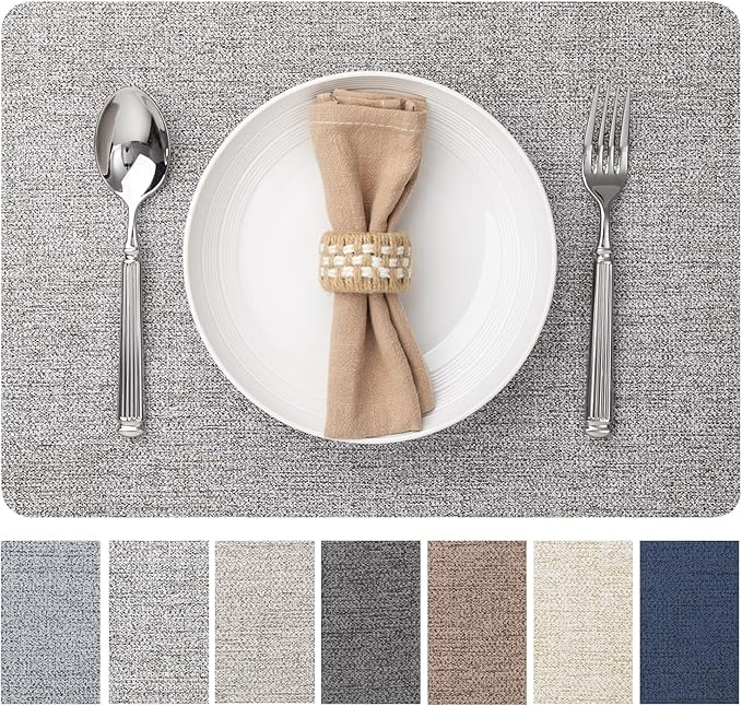 Faux Leather Placemats Set of 8 Vinyl Washable Wipeable Table Mats for Kitchen Dining Table Heat Resistant Waterproof Modern Indoor/Outdoor Placemats Non-Slip Easy Clean Place Mats (Mid Gray)
