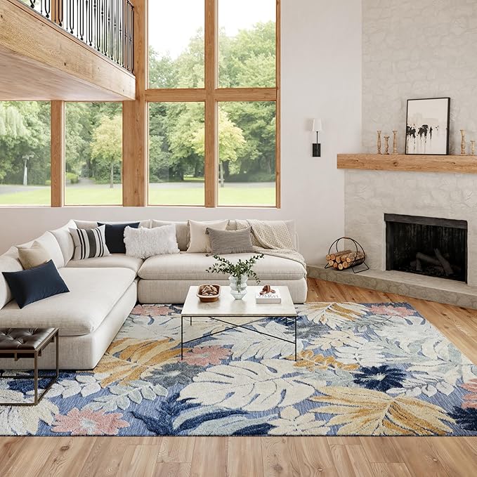 Nourison Home Suncoast Denim Multi 7'10" x 9'10" Area Rug - Easy Clean, Non Shedding, Bed Room, Living Room, Dining Room, Kitchen (8' x 10')