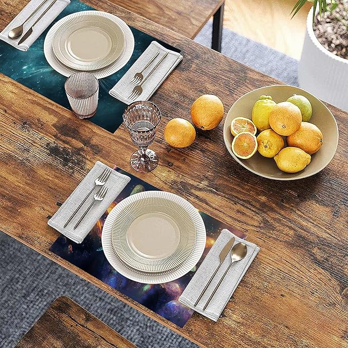 Fantasy Green Dragonfly Placemats Set of 6, Cute Linen Washable for Christmas, Thanksgiving, Party, and Daily Dining, Decorative Table Mats for 4-6 Person Table