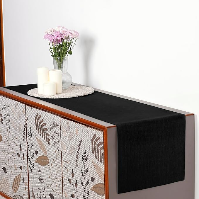 D'Moksha Homes Linen Black Table Runner 90 Inches Long - 100% Pure Linen 14 x 90 Inch Table Runner for Dining, Spring, Easter - Machine Washable