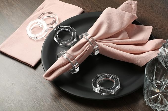 ALPHA Living HOME Acrylic Napkin Rings Set of 12 - Crystal Decorative Serviette Holders Ideal Décor for Weddings, Family Gatherings, Formal Dinners, Banquets & Everyday Dining (Transparent)