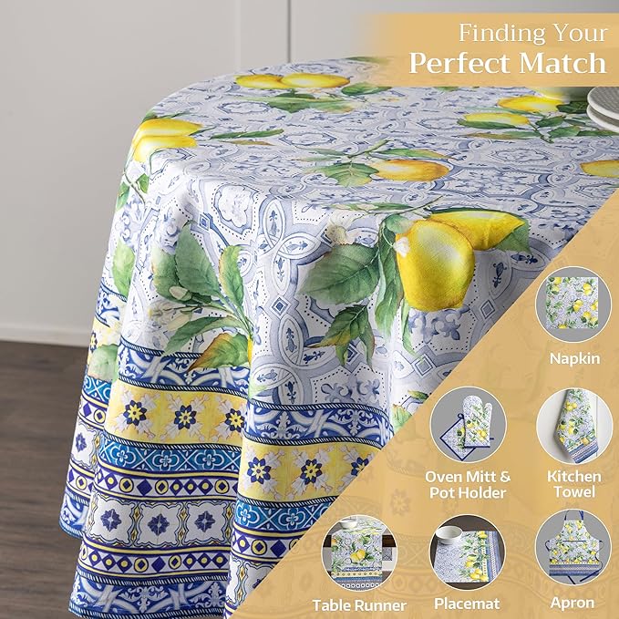 Maison d' Hermine Table Cloth Round Table 100% Cotton 63 Round Inches Tablecloth Reusable Decorative for Dining Room Farmhouse Home Valentines Day Decorations Spring Summer - Citrus