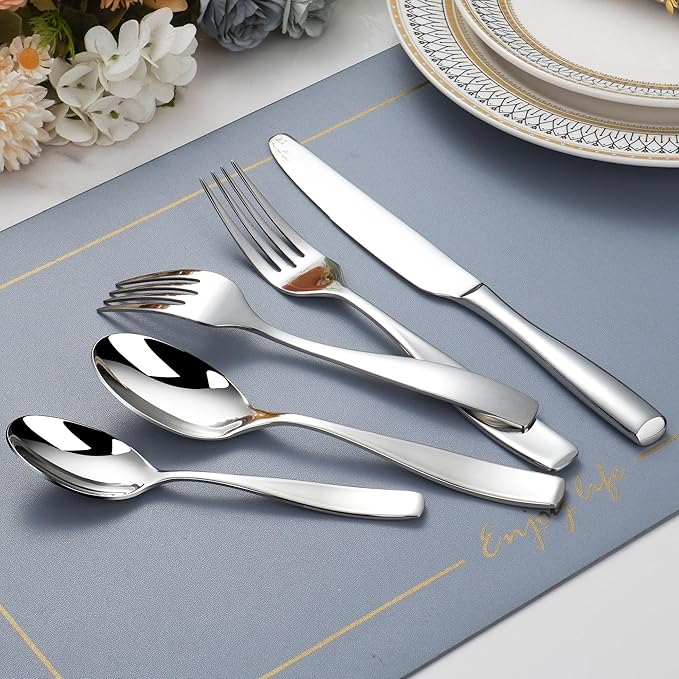 60-Piece Stainless Steel Flatware Set for 12, 18/10 Silverware Set, Heavy Silverware Set for 12, High End Flatware, Mirror Polish, Dishwasher Safe, Ideal for Gift