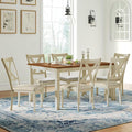 AMERLIFE 7-Piece Farmhouse Solid Wood Dining Table Set with 6 Upholstered Chairs, 60" Space Saving Dinner Table & Chairs Set, for Dining Room, Kitchen, Restaurant, Rustic Cream