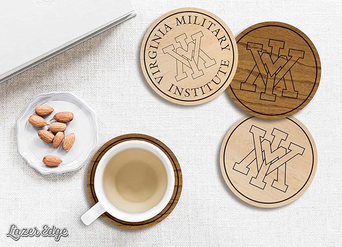 LazerEdge Virginia Military Institute Keydets Wooden Coaster Set - Maple Wood - Officially Licensed Product - 4-Pack