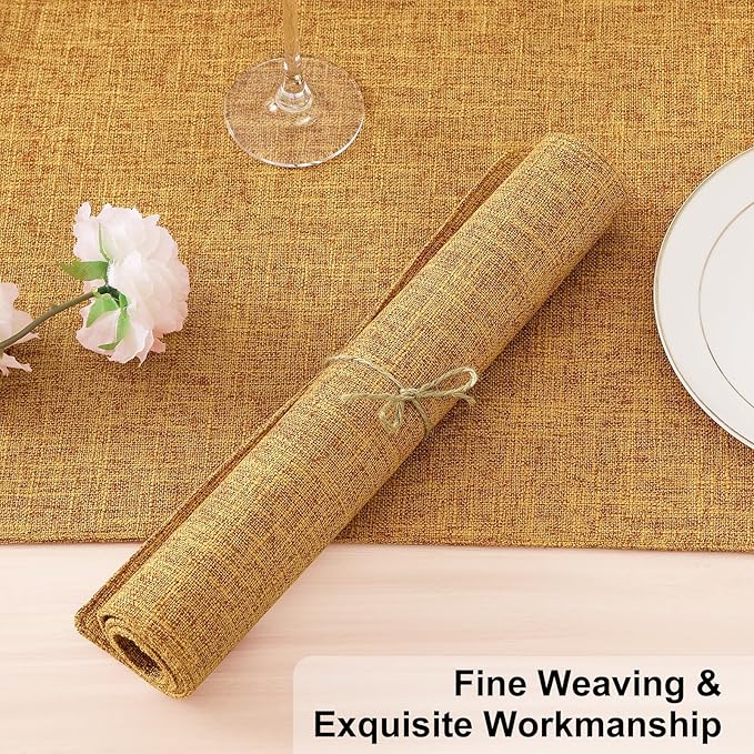 Homaxy Cloths Placemats for Dining Table Set of 4, Heat Resistant Washable Cotton Linen Blend Table Mats, Easy to Clean Place Mats for Indoor Outdoor Party Kitchen Decoration, 13" x 19", Amber