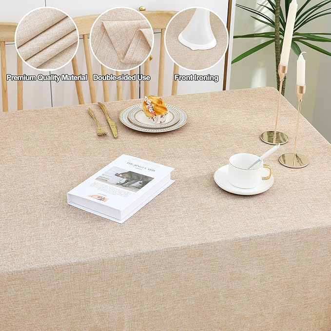 Smiry Rectangle Polyester Table Cloth, Waterproof Burlap Fabric Tablecloth, Washable Decorative Farmhouse Table Covers for Kitchen, Dining, Parties, 60x84, Champagne