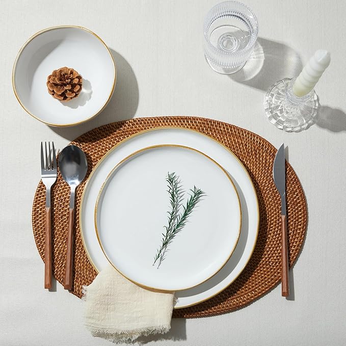 18 Piece White Reactive Glaze Dinnerware Set for 6, Irregular Coastal Shape Stoneware | Elegant & Minimal Design for Daily Family Dinners or Weekend Guests