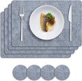 MOSAYT Placemats Set of 4, Heat Resistant Vinyl Place Mats with Coasters, 100% Waterproof Wipeable Washable Faux Leather Table Mats for Kitchen Dining Party Indoor Outdoor, 12" x 17", Sky Blue
