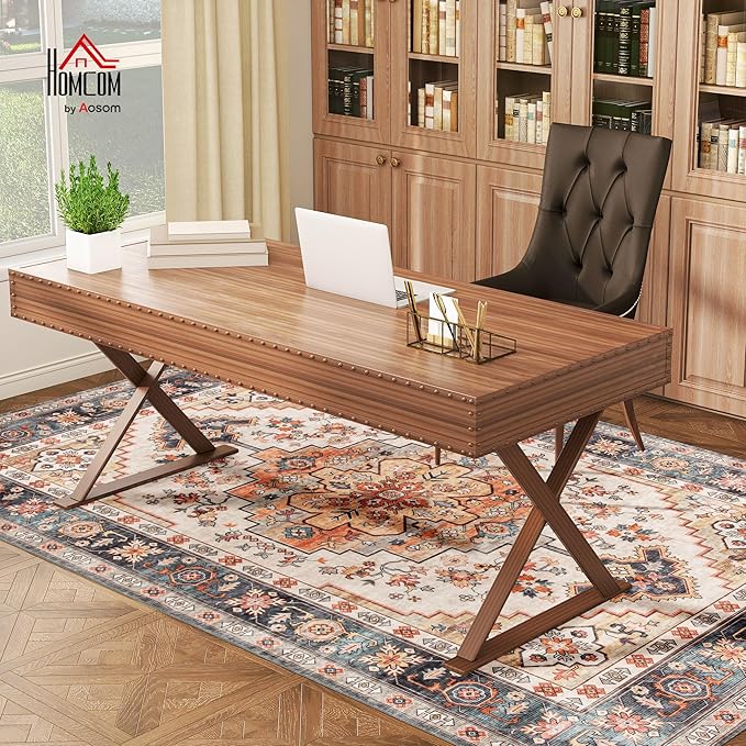 HOMCOM Washable Area Rug, 4'x6' Vintage Indoor Distressed Carpet, Retro Floor Cover Foldable, Floral Print Mat for Living Room, Bedroom, Dining Room, Tawny Brown