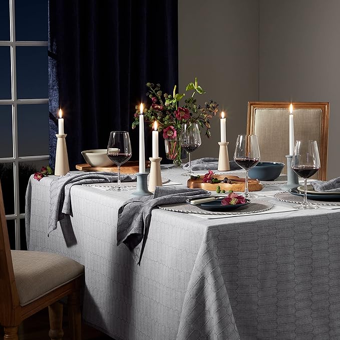 Martha Stewart Honeycomb Modern Farmhouse Tablecloth, Charcoal Grey, 60"x120"