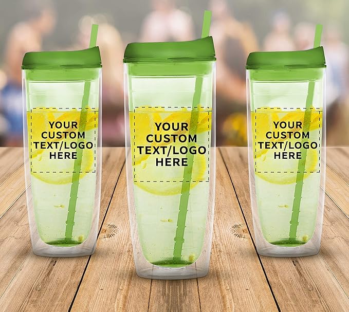 Custom Tall Orbit Acrylic Tumblers 20 oz. Set of 50, Personalized Bulk Pack - Perfect for Iced Coffee, Soda, Other Hot & Cold Beverages - Lime Green