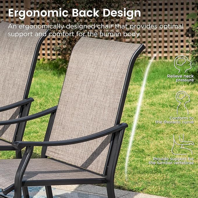 PHI VILLA Outdoor Dining Chairs Set of 2, Breathable Textilene Fabric and Metal Frame with Backrest and Armrest,Quick-Dry and Rustproof,Patio Chairs for Lawn,Garden