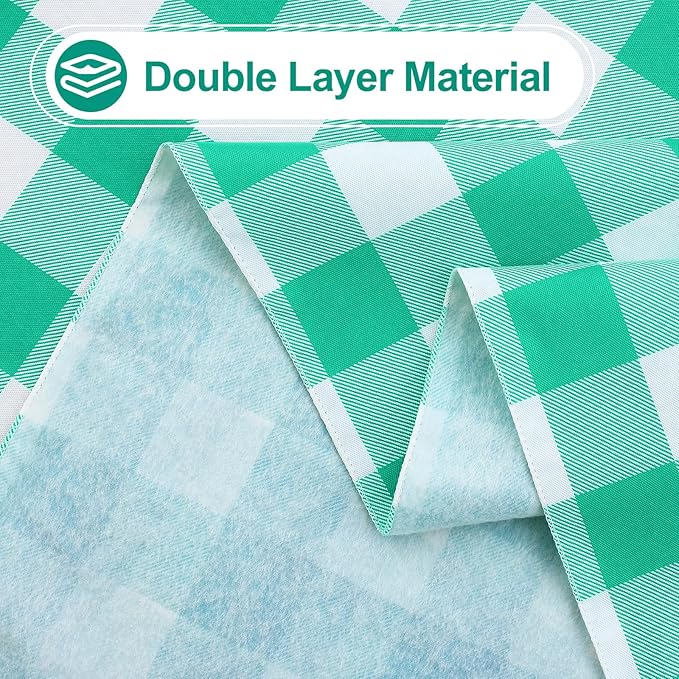 misaya Round Waterproof Vinyl Table Cloth, Buffalo Flannel Backed Tablecloth, Wipeable Plastic Table Cover for Dinner, Kitchen, Picnic (60", Green and White)