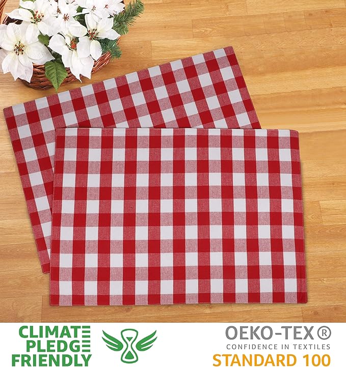 Urban VillaPlacemats for Dining Table 100% Cotton Placemats 14''x20'' Over Sized Tablemats Set of 6Placemats Red/White Buffalo Check Tablemats for Family Dinners Wedding PartiesPlacemats
