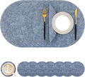Homaxy Round Faux Leather Placemats and Coasters, Washable Dual-Side Table Mats, Wipeable Heat-Resistant Dining Place Mats for Outdoor and Indoor, Set of 8, Diameter 13 and 3.93 inch, Blue