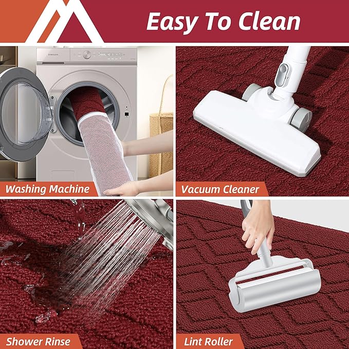 COSY HOMEER-Kitchen-Rugs-Non-Slip-Washable 24"x60" Absorbent Kitchen Runner Rugs Polypropylene Kitchen Mats for Floor,Sink Mat,Hallway,Laundry,Red