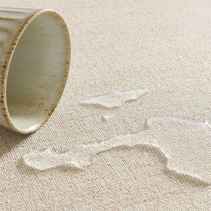 Linen Tablecloth for Square Table 60x60 Inch Light Tan, Farmhouse Style Beige Tablecloth, Water Resistant Burlap Tablecloths for Dining Table Farmhouse Kitchen