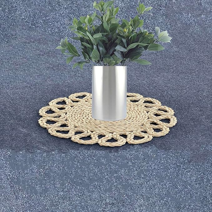 13.8" Set of 8 Round Seagrass Placemats | Boho Woven Rattan Table Mats | Farmhouse Wicker Spring Plate Chargers Like Water Hyacinth, Seagrass for Wedding, Party, Christmas, Events