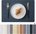 Jovono Faux Leather Placemats Set of 6, Waterproof Washable Table Mats, Easy-Clean Heat Resistant Kitchen Vinyl Place Mat for Dining Table, Restaurant, Indoor, 17.8"x11.8", Blue