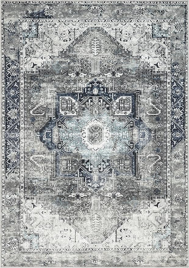 Keen Home Design 6x9 Rug - Machine Washable Area Rug with Non-Slip Backing, Ideal for Living Room, Dining Room, Bedroom - Vintage, Easy Clean, Durable, Low Pile - (6' x 9')