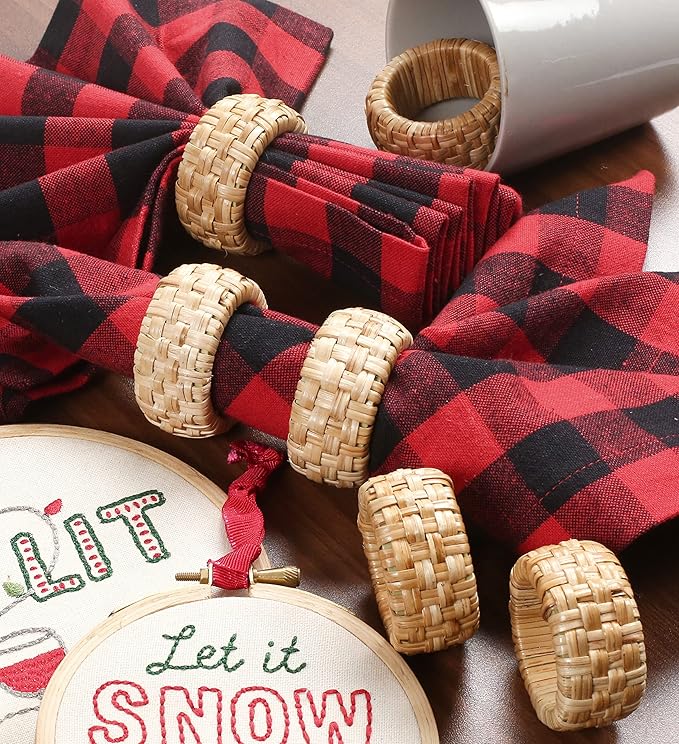 Lightnpro Natural Rattan Decorative Napkin Rings Set of 12, Serviette Napkin Rings Bulk for Party Decoration, Table Top Décor for Dinning Table, Everyday, Christmas, Easter Family Gatherings