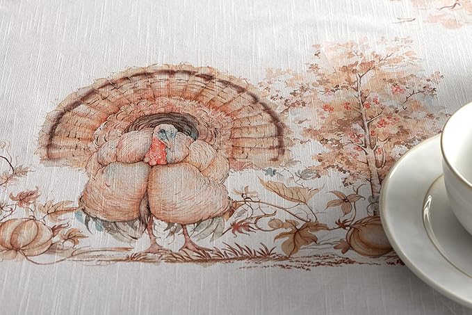 Maison d' Hermine Table Cloth Rectangle Table 100% Cotton 60 x 108 Inches Fall Tablecloth Reusable Everyday Use for Thanksgiving Christmas Decorations Dining Farmhouse Party (Giving Thanks)