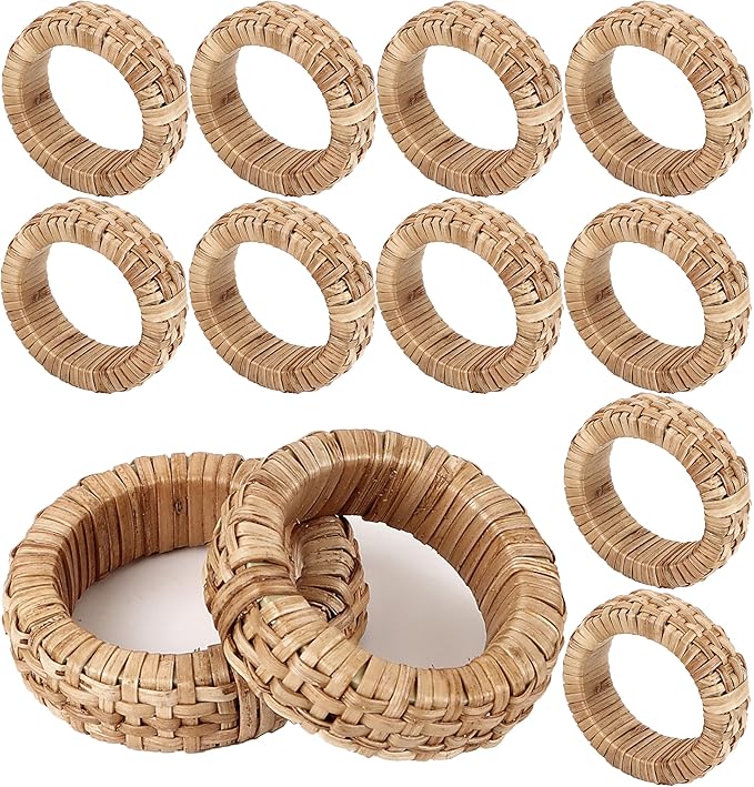 ALPHA Living HOME Decorative Napkin Rings Set of 12 - Handmade Rattan Napkin Holders - Cane Serviette Rings for Table Decor - Bulk Pack for Parties, Weddings, Dinners, Family Gatherings (Natural)