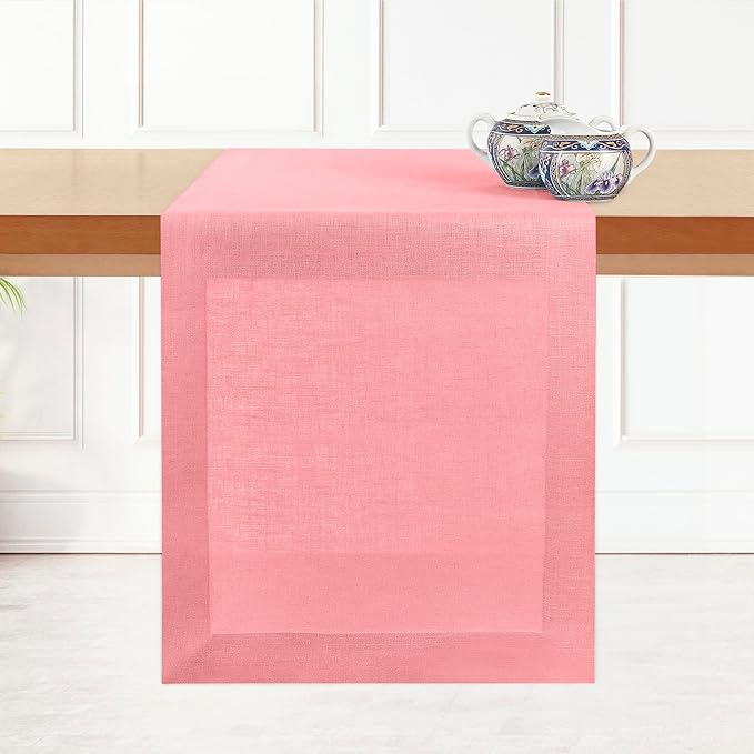 D'Moksha Homes Linen Dusty Pink Table Runner 72 Inches Long - 100% Pure Linen 14 x 72 Inch Table Runner for Dining, Valentines, Spring, Easter - Machine Washable