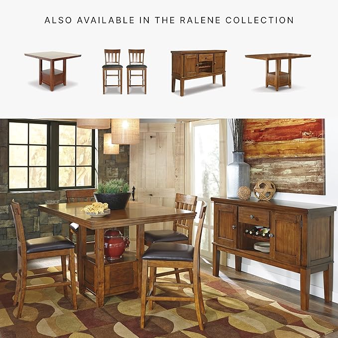 Signature Design by Ashley Ralene Traditional 26" Counter Height Faux Leather Seat Barstool, 2 Count, Brown