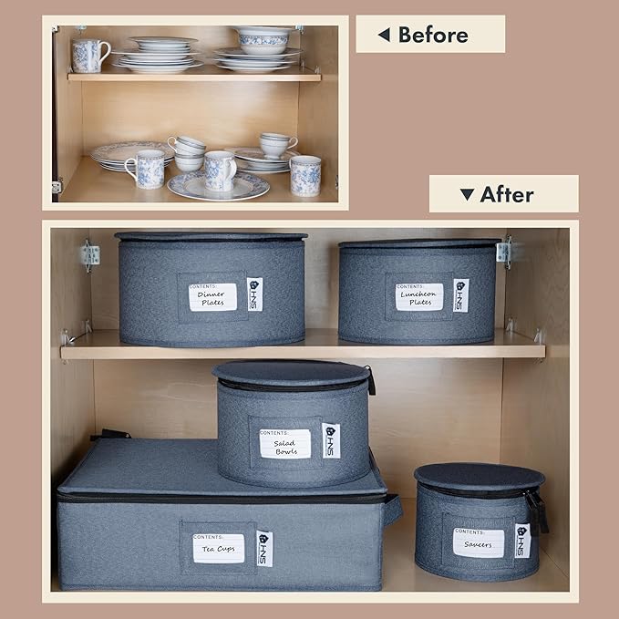 Mug Storage Container - Hard Shell China Organizer with Dividers – Holds 12 Mugs - Durable & Stackable Storage Box for Seasonal Dishware Protection - Denim Blue