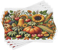 Ambesonne Fall Place Mats Set of 8, Pumpkins Apples and Sunflowers Harvest Time Composition Veggies Fruits, Washable Fabric Placemats for Dining Table, Placemat 8 pcs, Emerald Orange and Green