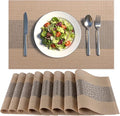 Timeet Placemats Set of 8, Heat Resistant Non-Slip Place Mats for Dining Table, Durable Washable PVC Vinyl Woven Table Mats, Resistant Kitchen Placemats Easy to Clean(Beige & Gray