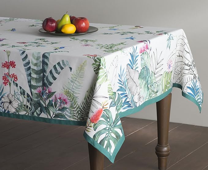 Maison d' Hermine Table Cloth Rectangle Table 100% Cotton 60 x 108 Inches Tablecloth Reusable Decorative for Dining Room Farmhouse Home Valentines Day Decorations Spring Summer - Tropiques