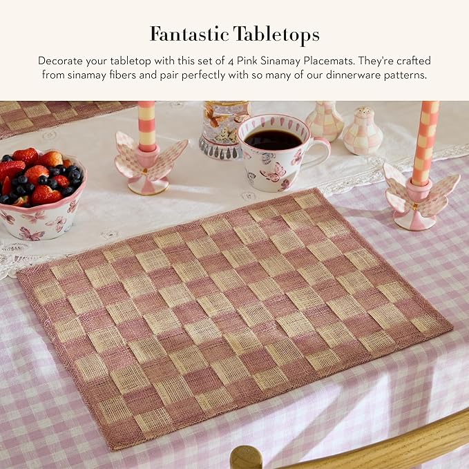 MACKENZIE-CHILDS Set of 4 Sinamay Placemats, Durable Woven Table Mats, Pink