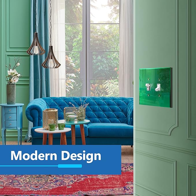 LIDER Reflective Acrylic Toggle Switch Wall Plate, Mirrored Light Switch Plate, Plexiglass Switch Cover, Acrylic Glass, Oversized 2-Gang 5.25" x 5.25", LWP-12O-AGR5P, Green, 5 Pack