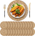 Kochorie Set of 24 Round Woven Placemats 13.8 Inches Bulrush Placemats Natural Hand-Woven Boho Rattan Placemats Wicker Table Mats Farmhouse Weave Place Mats for Home Dining Table