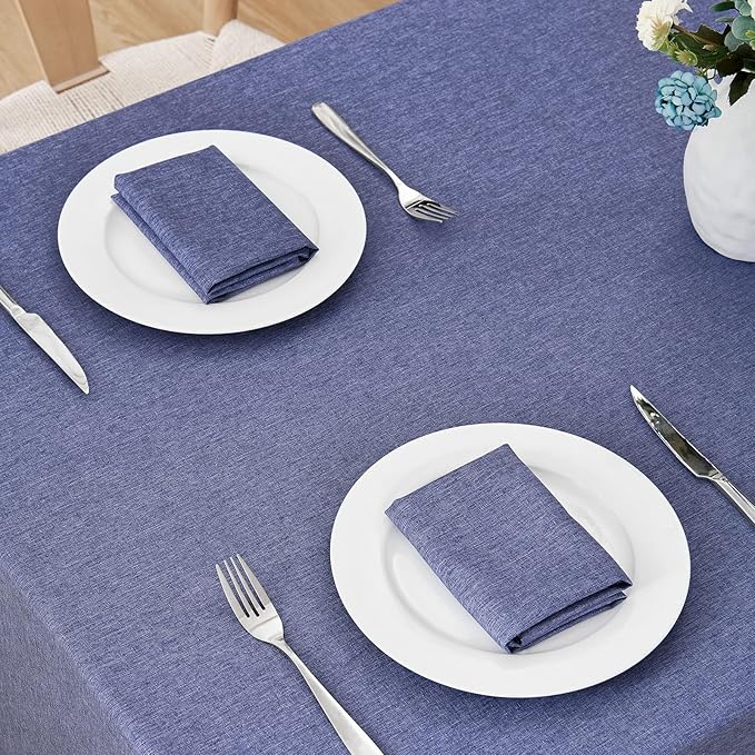 Rectangle Tablecloth Linen Textured Waterproof & Stain Resistant Table Cloth Wrinkle Free Decorative Fabric Farmhouse Table Cover for Dining/Party/Buffet/Wedding, 60 x 144 Inch, Demin Blue