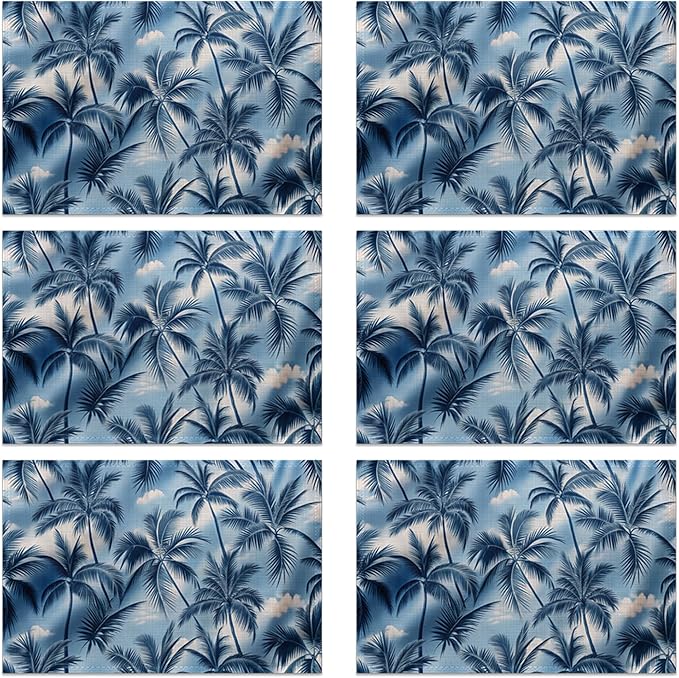 Placemats Set of 6 Tropical Palm Tree Place Mats Washable Kitchen Dining Linen Table Mats Stain Heat, for Home Party Indoor 12x18 in